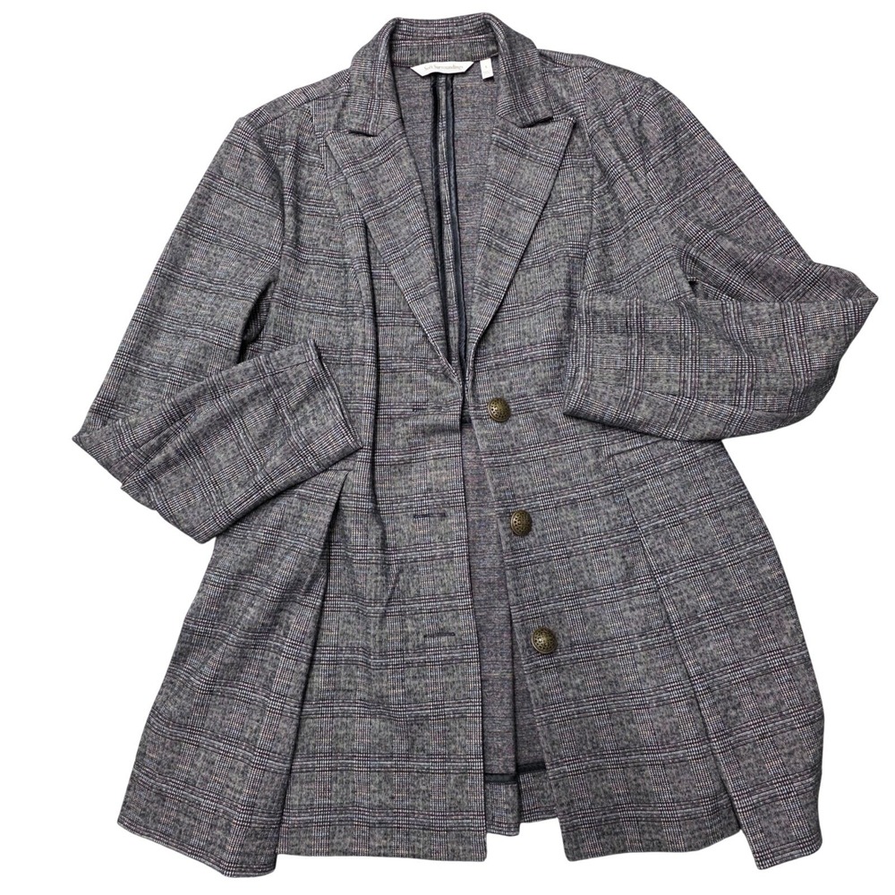 Soft Surroundings Plaid Blazer Jacket Women's Size S Open Front Button Detail‎